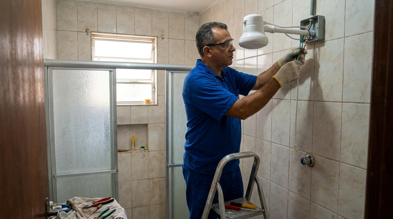 Substituição de Chuveiro Antigo em Santo André‑SP